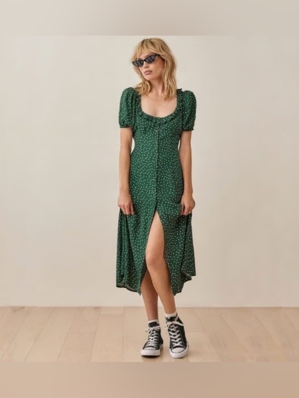 Reformation Basin Green Polka Dot Midi Dress Size 4
